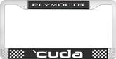 Plymouth 'Cuda; License Plate Frame; Black And Chrome With White Lettering