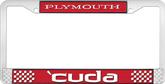 Plymouth 'Cuda; License Plate Frame; Red And Chrome With White Lettering