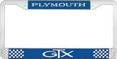 Plymouth GTX; License Plate Frame; Blue And Chrome With White Lettering