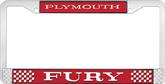 Plymouth Fury; License Plate Frame; Red And Chrome With White Lettering
