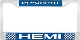 Plymouth Hemi; License Plate Frame; Blue And Chrome With White Lettering