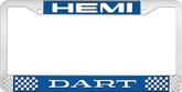Hemi Dart; License Plate Frame; Blue And Chrome With White Lettering