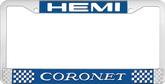 Hemi Coronet; License Plate Frame; Blue And Chrome With White Lettering