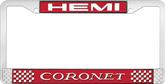 Hemi Coronet; License Plate Frame; Red And Chrome With White Lettering