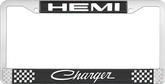 Hemi Charger; License Plate Frame; Black And Chrome With White Lettering