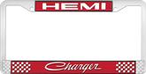 Hemi Charger; License Plate Frame; Red And Chrome With White Lettering