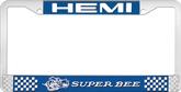 Hemi Super Bee; License Plate Frame; Blue And Chrome With White Lettering