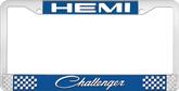 Hemi Challenger; License Plate Frame; Blue And Chrome With White Lettering