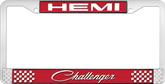Hemi Challenger; License Plate Frame; Red And Chrome With White Lettering