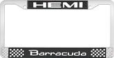 Hemi Barracuda; License Plate Frame; Black And Chrome With White Lettering