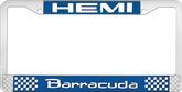 Hemi Barracuda; License Plate Frame; Blue And Chrome With White Lettering