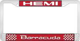 Hemi Barracuda; License Plate Frame; Red And Chrome With White Lettering