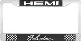 Hemi Belvedere; License Plate Frame; Black And Chrome With White Lettering