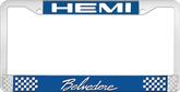 Hemi Belvedere; License Plate Frame; Blue And Chrome With White Lettering