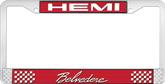 Hemi Belvedere; License Plate Frame; Red And Chrome With White Lettering