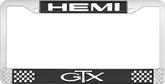 Hemi GTX; License Plate Frame; Black And Chrome With White Lettering