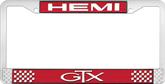 Hemi GTX; License Plate Frame; Red And Chrome With White Lettering