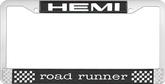 Hemi Road Runner; License Plate Frame; Black And Chrome With White Lettering