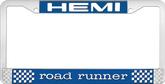 Hemi Road Runner; License Plate Frame; Blue And Chrome With White Lettering
