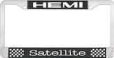 Hemi Satellite; License Plate Frame; Black And Chrome With White Lettering