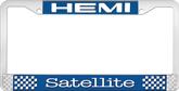 Hemi Satellite; License Plate Frame; Blue And Chrome With White Lettering