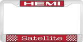 Hemi Satellite; License Plate Frame; Red And Chrome With White Lettering