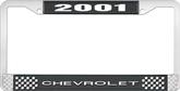 2001 Chevrolet Style # 1 Black and Chrome License Plate Frame with White Lettering