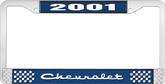2001 Chevrolet Style # 2 - Blue and Chrome License Plate Frame with White Lettering