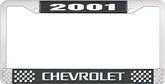 2001 Chevrolet Style # 3 Black and Chrome License Plate Frame with White Lettering