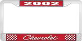 2002 Chevrolet Style #4 Red and Chrome License Plate Frame with White Lettering