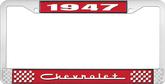 1947 Chevrolet Style #5 Red and Chrome License Plate Frame with White Lettering