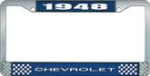 1948 Chevrolet Style #1 Blue and Chrome License Plate Frame with White Lettering