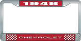 1948 Chevrolet Style #1 Red and Chrome License Plate Frame with White Lettering