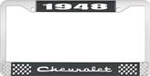 1948 Chevrolet Style #2 Black and Chrome License Plate Frame with White Lettering