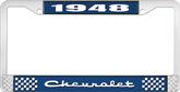 1948 Chevrolet Style #2 Blue and Chrome License Plate Frame with White Lettering