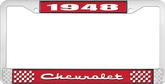 1948 Chevrolet Style #2 Red and Chrome License Plate Frame with White Lettering