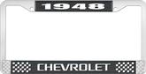 1948 Chevrolet Style #3 Black and Chrome License Plate Frame with White Lettering