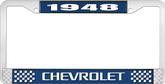 1948 Chevrolet Style #3 Blue and Chrome License Plate Frame with White Lettering