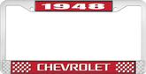 1948 Chevrolet Style #3 Red and Chrome License Plate Frame with White Lettering