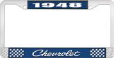 1948 Chevrolet Style #4 Blue and Chrome License Plate Frame with White Lettering
