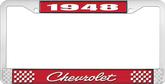 1948 Chevrolet Style #4 Red and Chrome License Plate Frame with White Lettering