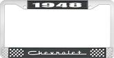 1948 Chevrolet Style #5 Black and Chrome License Plate Frame with White Lettering