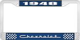 1948 Chevrolet Style #5 Blue and Chrome License Plate Frame with White Lettering