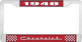 1948 Chevrolet Style #5 Red and Chrome License Plate Frame with White Lettering