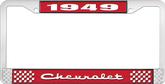 1949 Chevrolet Style #2 Red and Chrome License Plate Frame with White Lettering