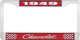 1949 Chevrolet Style #4 Red and Chrome License Plate Frame with White Lettering