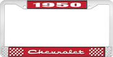 1950 Chevrolet Style #2 Red and Chrome License Plate Frame with White Lettering