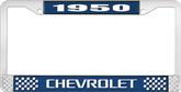 1950 Chevrolet Style #3 Blue and Chrome License Plate Frame with White Lettering