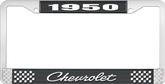 1950 Chevrolet Style #4 Black and Chrome License Plate Frame with White Lettering