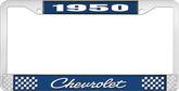 1950 Chevrolet Style #4 Blue and Chrome License Plate Frame with White Lettering